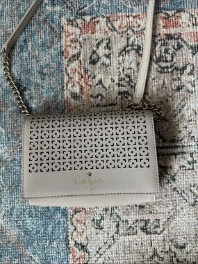 kate spade Cream Perforated Leather Crossbody with Gold Chain